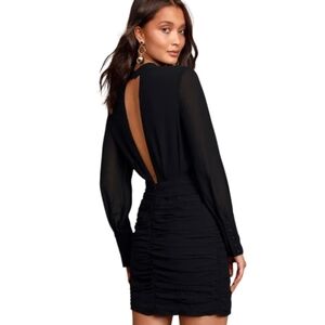 Lulu's Black Chiffon Sheer Top Open Back Dress Size Medium